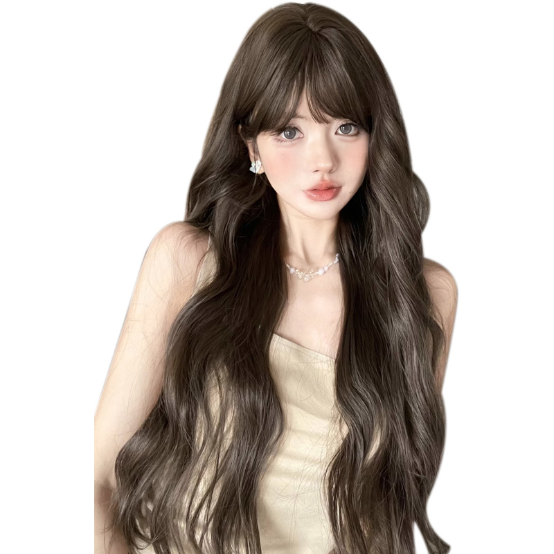 Sugar Tone Wig Women's Long Curly Hair Lolita Realistic Air Bangs Wig Full-cover Wig