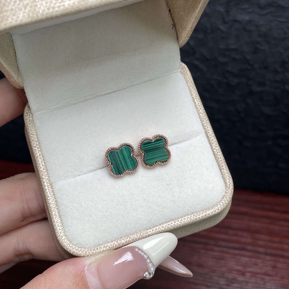 Natural Malachite Lucky Four-leaf Clover Earrings Niche Design Advanced Sense New Elegant Earrings
