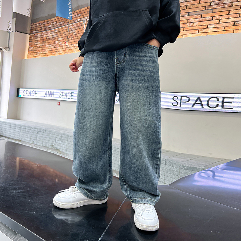 Брюки для мальчиков на экспорт, новая весна-осень стильная детская одежда, повседневные свободные прямые джинсы