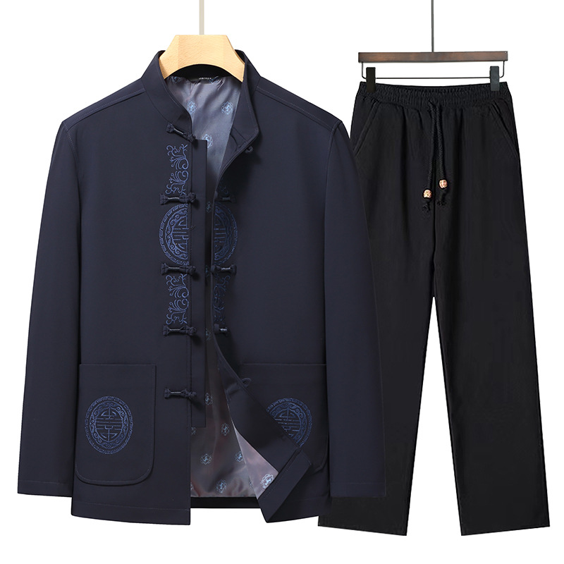 Middle-Aged and Elderly Men's Tang Suit Spring and Autumn Jacket Dad's Chinese Style Birthday Outfit for the Elderly Grandpa Thin Gift