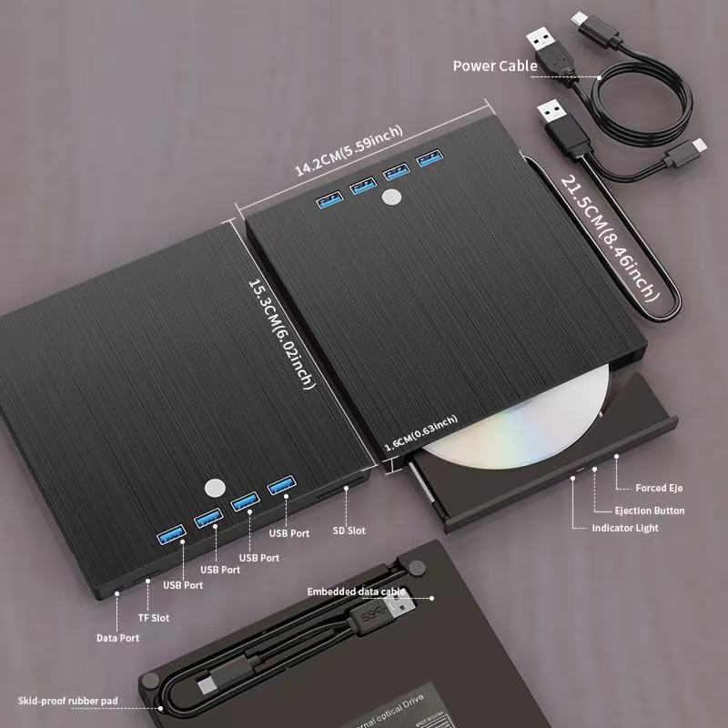 Cross-Border Eight-In-One External Optical Drive Dvd Burner Usb3.0 Tpc Can Be Connected to an External U Disk and Card to Expand the Notebook's Functionality