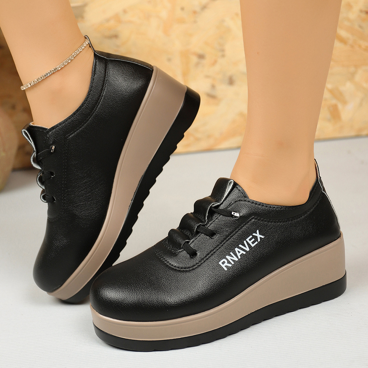 2025 Autumn New Thick-Soled Platform Small Leather Shoes Women's Shoes Low-Top Shoes Single Shoes Fashion Casual Shoes High Quality Foreign Trade