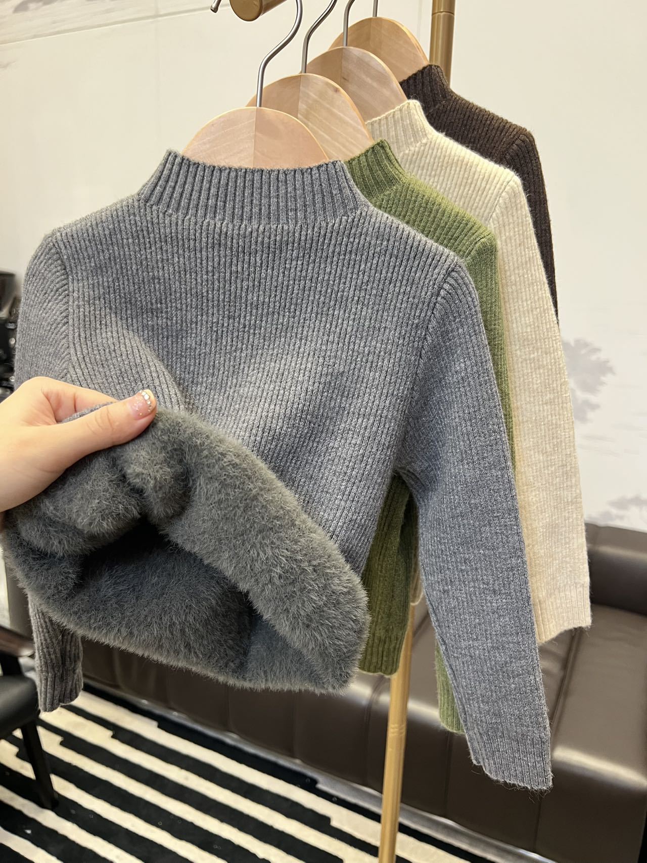 Autumn and Winter Kidsren's All-In-One Velvet Knitwear Half Turtleneck Knitwear Kidsren's Clothing Korean Style Pure Color Bottoming Shirt for Boys and Girls