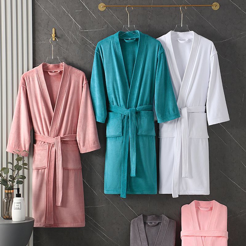Hotel Pure Cotton Bathrobe Absorbent Quick-drying Towel Material Couple Men's and Women's Autumn and Winter Bathrobe Nightgown Long Embroidered Logo