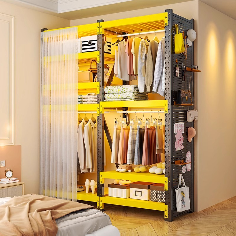 Household Simple Wardrobe Steel Shelf Open Hanger Rental Room Dormitory Coat Rack Multifunctional Storage Rack