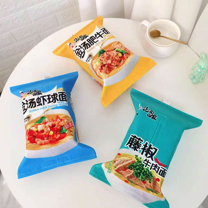 Printed logo tissue box creative simulation living room bathroom hanging car flannel cotton and linen instant noodle tissue bag