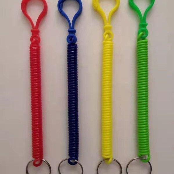 Cross-Border Wholesale In-Stock Sales of Plastic Spring Ropes, Colorful Transparent Spring Ropes, Keychain Hanging Buckles