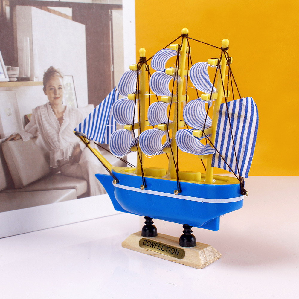 14cm Plastic Sailboat Mediterranean Style Creative Desktop Ornaments Smooth School Season Cake Dress Up