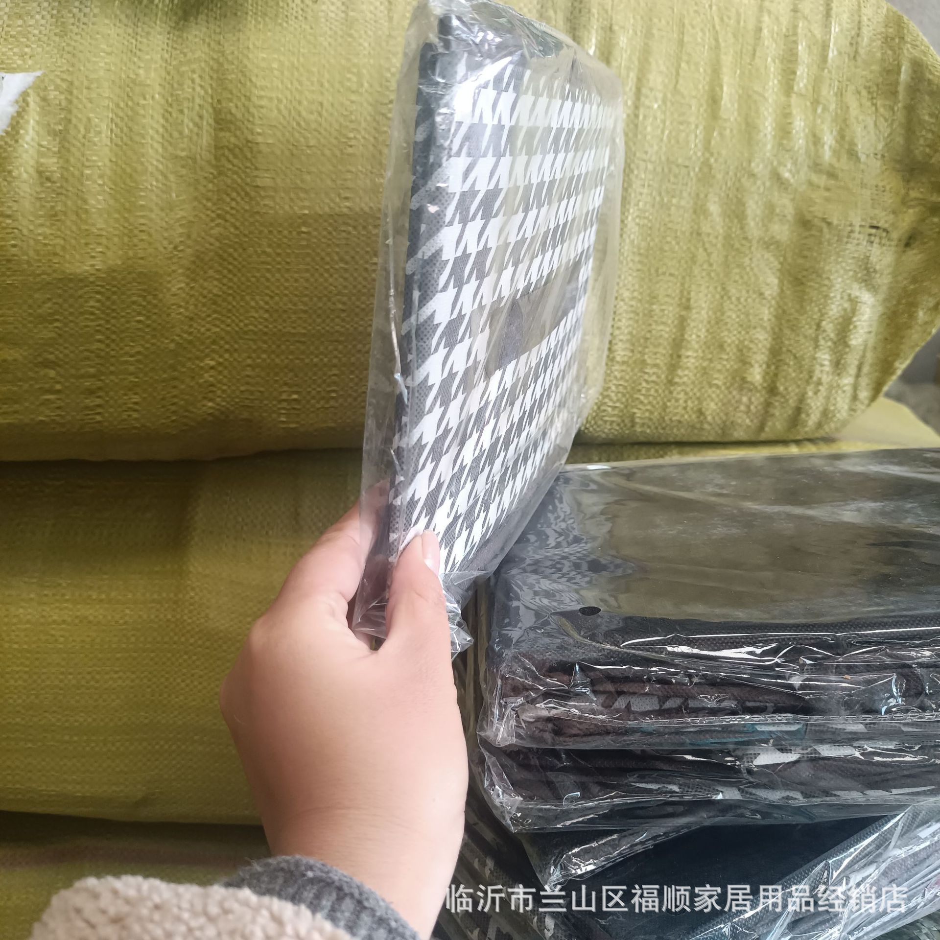 Houndstooth steel rack storage box household clothing storage box fabric folding storage box clothes storage basket wholesale