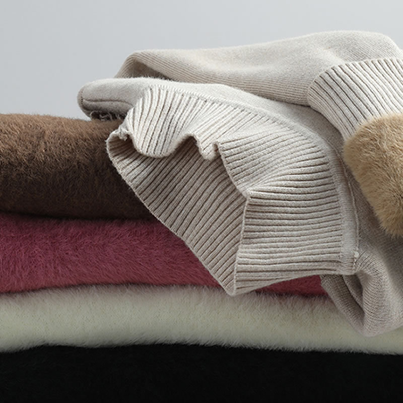 Half-turtleneck one-piece velvet bottoming sweater women's autumn and winter pullover imitation mink fleece-lined knitted mink sweater