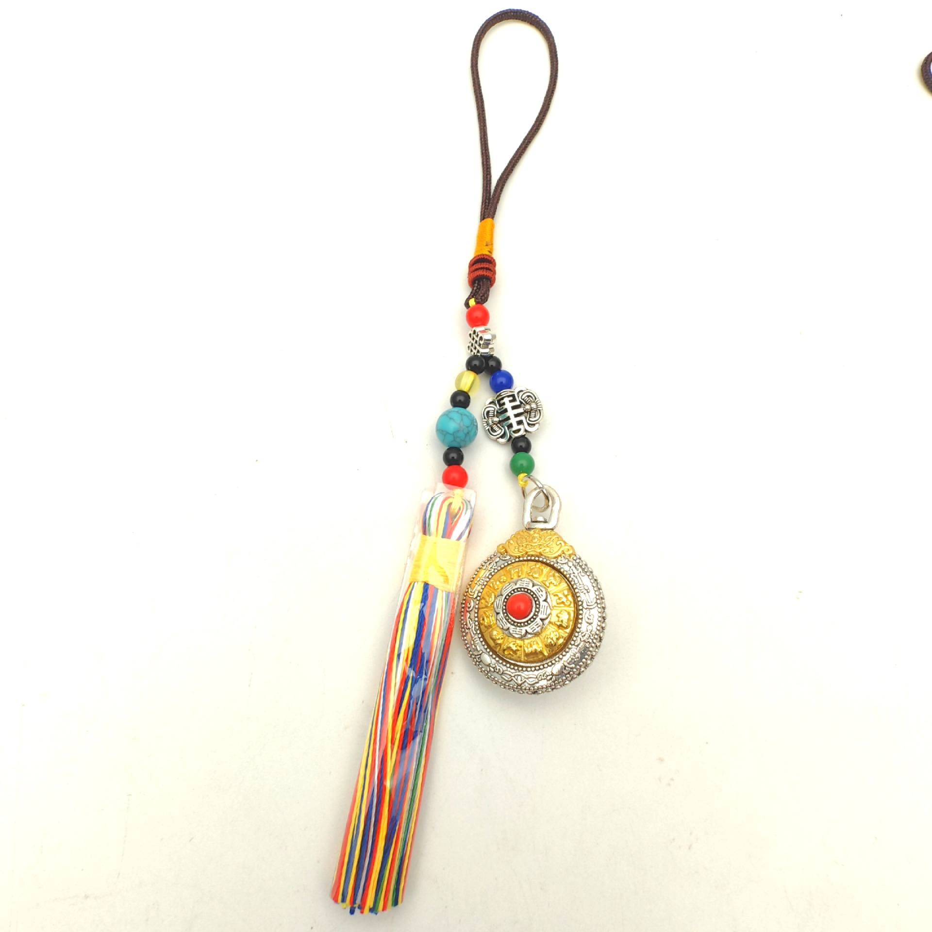 Xizang-Style Nine-Square Bagua Twelve Zodiac Double-Sided Rotatable Ethnic Style Ancient Burnt Blue Pendant Bag Hanging Accessory