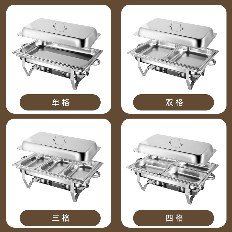 Stainless Steel Dining Stove Foldable Flip-Top Rectangular Hotel Cafeteria Dining Stove Alcohol Heating Insulated Buffet Stove