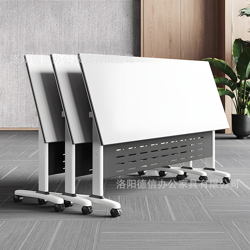 Folding Training Table, Folding Conference Table and Chairs, Movable Splicing Long Table with Wheels, Multi-Functional Office Desk and Chair Combination