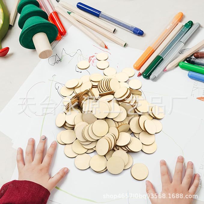 Wooden Round Disc Blank Natural Wooden Hollow Ornament for Decorative DIY Craft Art Supplies