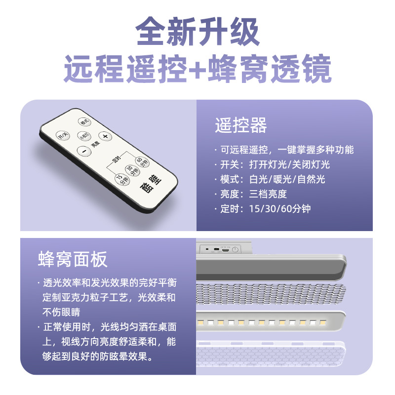 Remote Control Cool Wall Lamp Dormitory Study Magnetic Voice Lamp Student Dormitory Rechargeable Reading Lamp Eye Protection Study Lamp