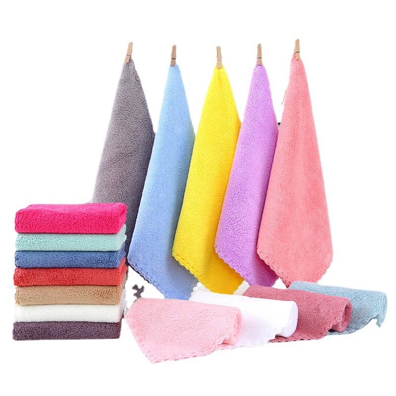 High density coral fleece towel absorbent thick children's kindergarten wipe small square cotton multi-color square towel cloth wholesale