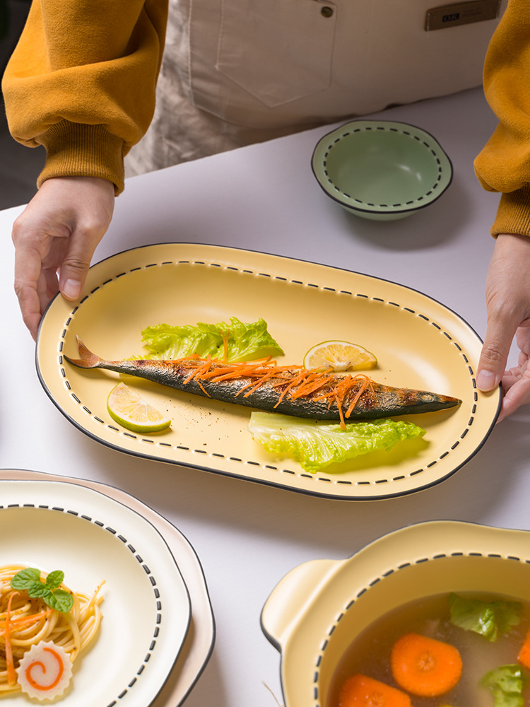 Japanese Style Household Ceramic Tableware Underglaze Color Bowl and Dish Rice Bowl Mulan Creek High Color Value Bowl and Dish Internet Celebrity Bowl and Dish Set