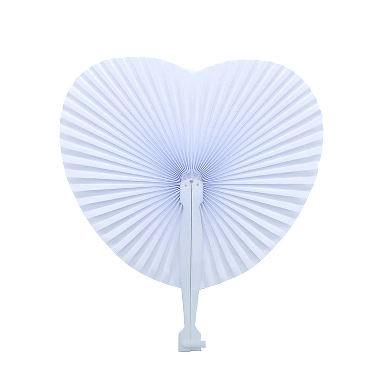 Wedding wedding supplies fan hand folding fan white paper folding fan heart-shaped fan cross-border supply folding fan