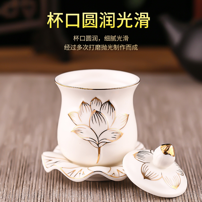 Ceramic Cup Sacred Water Cup Home Buddha Forwardship Cup Three-piece Set Worship God of Wealth Guanyin Water Purification Cup Buddha Worship Cup Ornaments