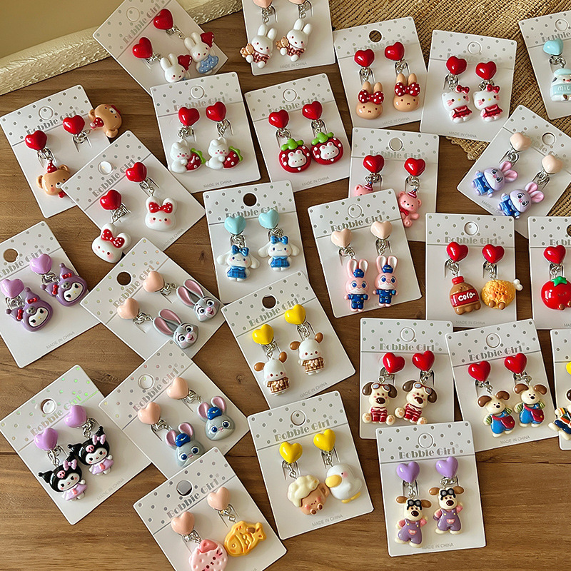 Клипсы для ушей для детей, милые и симпатичные, аксессуары с кроликом, ювелирные изделия, серьги для девочек с проколами, серьги без боли