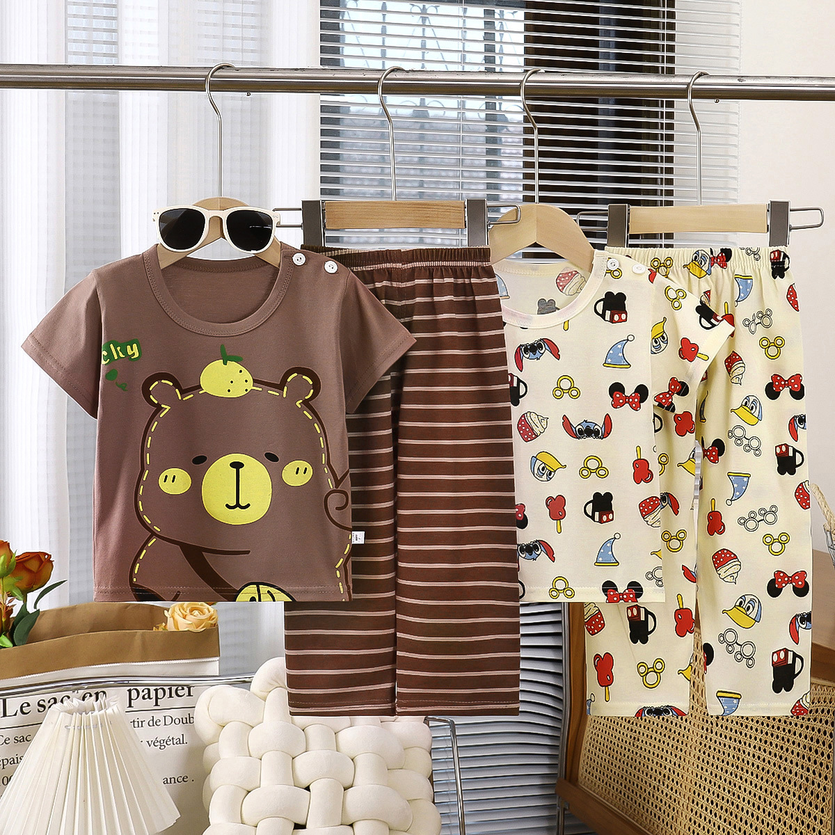Детские костюмы с коротким рукавом для мальчиков и девочек Домашняя одежда Пижамы для детей Одежда из чистого хлопка Оптовая категория а