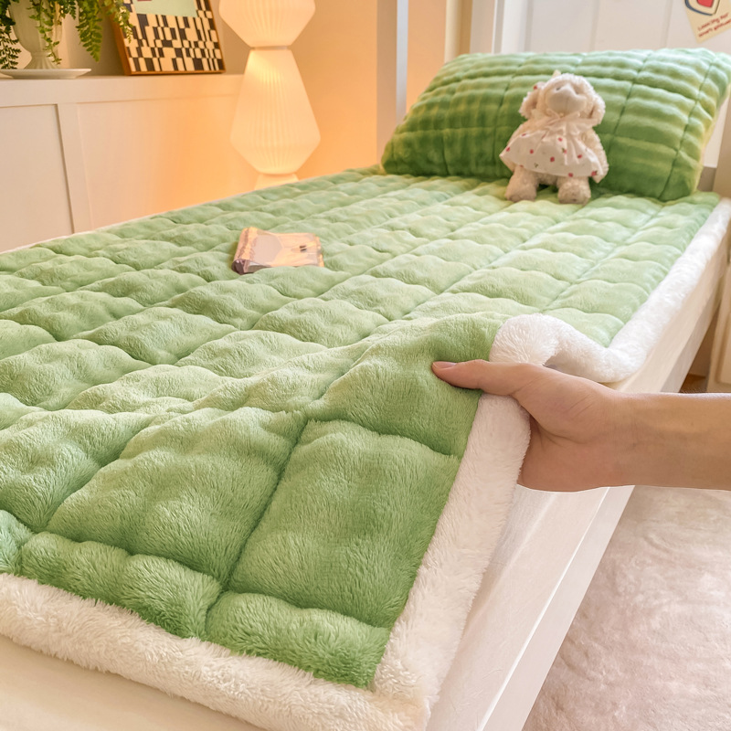 Thickened Winter Rabbit Fur Milk Velvet Mattress Home Bedroom Soft Cushion Warm Dormitory Student Cross-Border Blanket Mattress