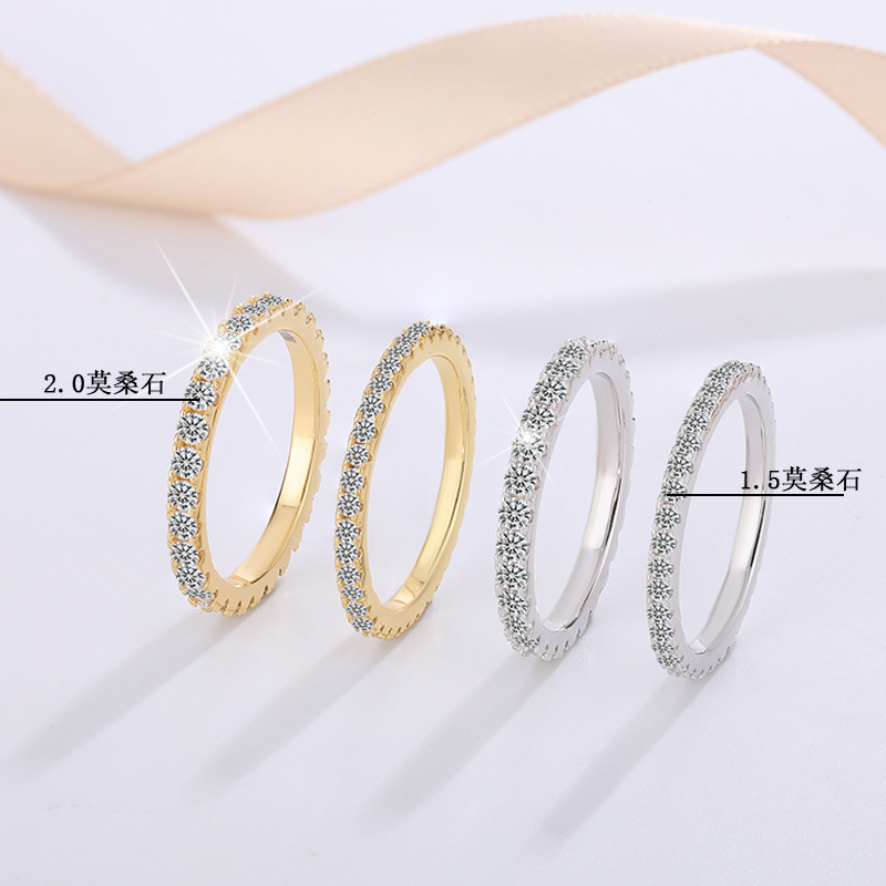 Manufacturer's Ready Stock Wholesale S925 Sterling Silver Ring Women's Baby's Breath Row Ring Moissanite Ring Niche High-End Ring