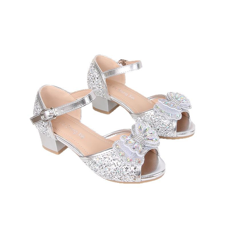 Girls' Sandals Summer New Arrival 2025 Fashion Children's High Heeled Bow Fishmouth Little Girl Shoes for Show