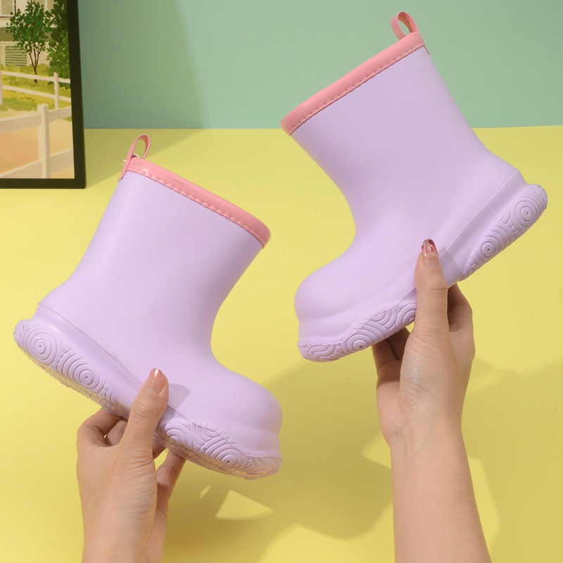 Children's Rain Boots for Small and Medium-Sized Kidsren, Pure Color Eva Outer Wear, Waterproof, Non-Slip, Soft Sole, Cotton Warm Mid-Calf Rain Boots
