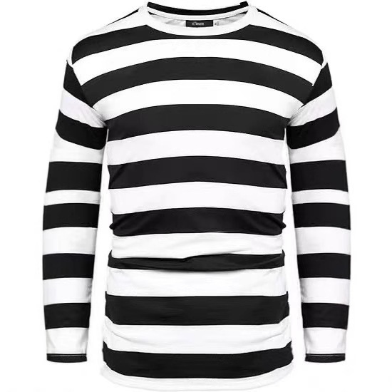 Новая стильная футболка в черно-белую полоску, унисекс, свободная, универсальная, с круглым вырезом, длинный рукав, кросс-браузер