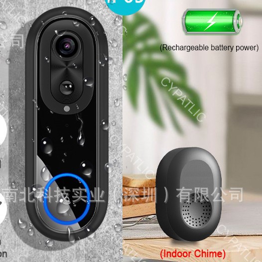 WiFi video doorbell HD 1080 wireless cat eye intercom monitoring 7000 mA battery