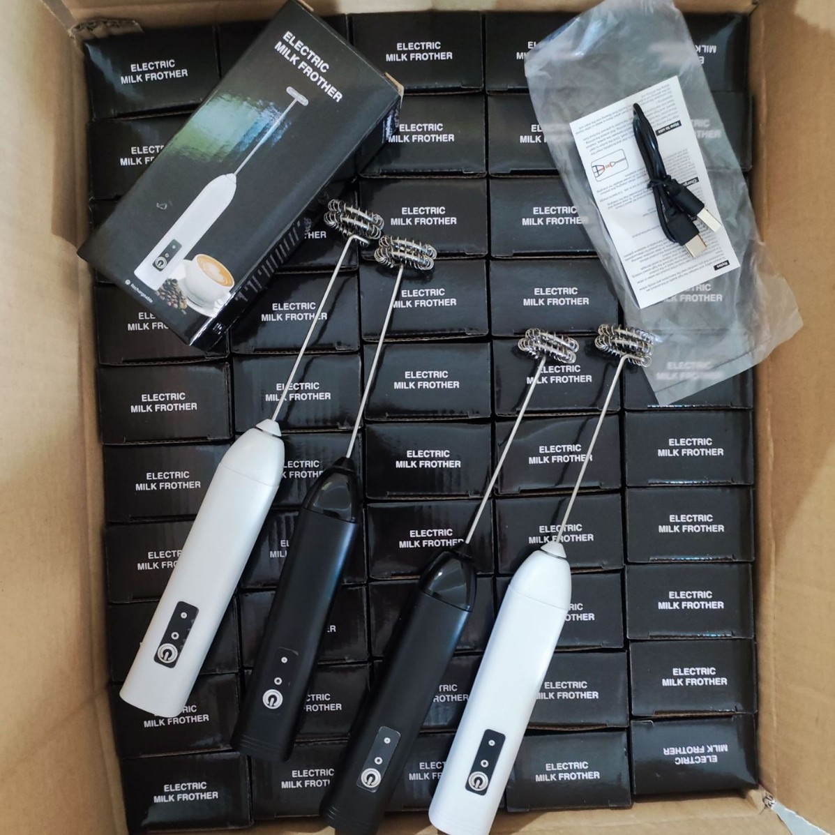 Handheld Milk Frother Coffee Milk Frother Electric Mixer Stainless Steel Cream Household USB Egg Beater Whipper