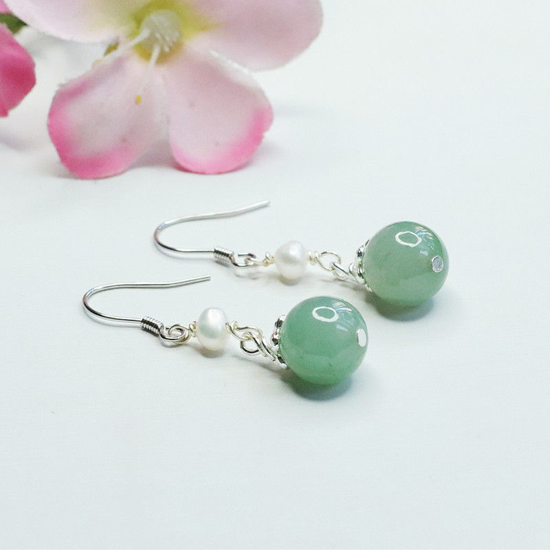 Yuyu S925 Silver Inlaid Jade Pearl Ear Hook Earrings Jade Earrings Jewelry Live FC1072544