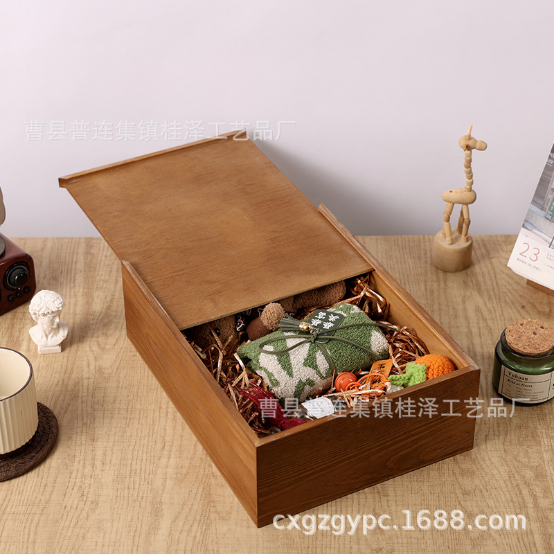 Vintage Pull-out Lid Wooden Packaging Wooden Box Accompanying Gift Business Party Candy Box with Lid New Chinese Dried Fruit Box