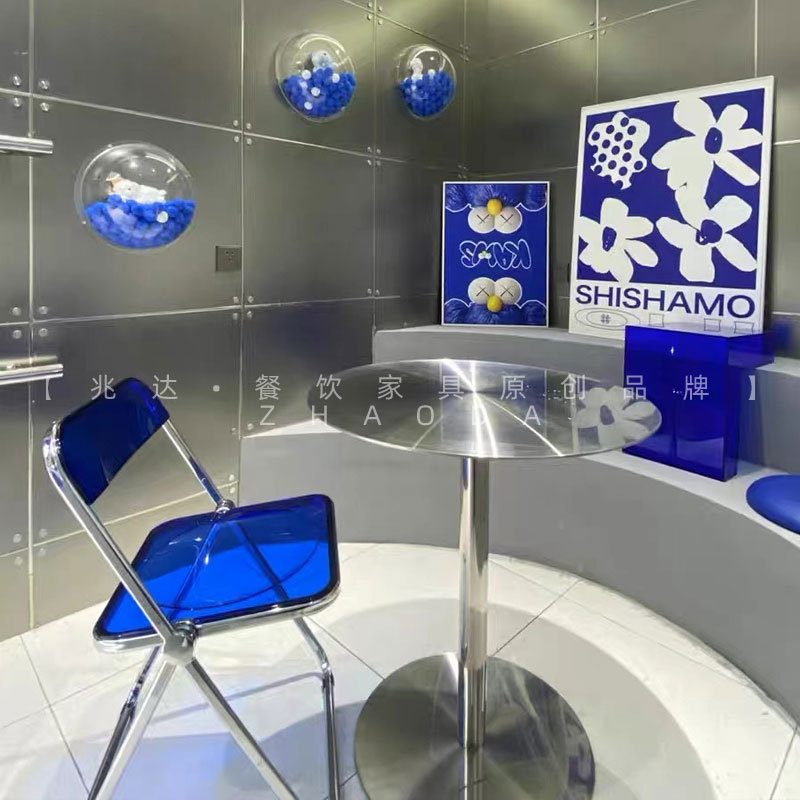 Industrial Style Cafe Table Stainless Steel Bar Table and Chair Light Luxury Simple Internet Celebrity Small Round Table Milk Tea Shop Dining Table and Chair