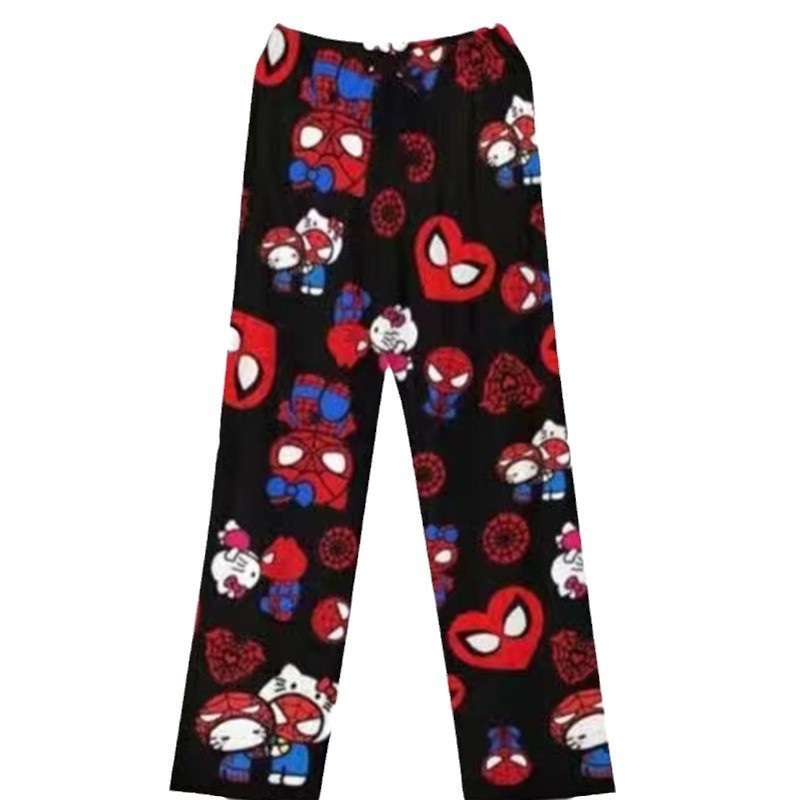 Cartoon Cat Flannel Pajamas Women's Autumn and Winter New Coral Velvet Thickeneded Fleece-Lined Warm Casual Home Pants