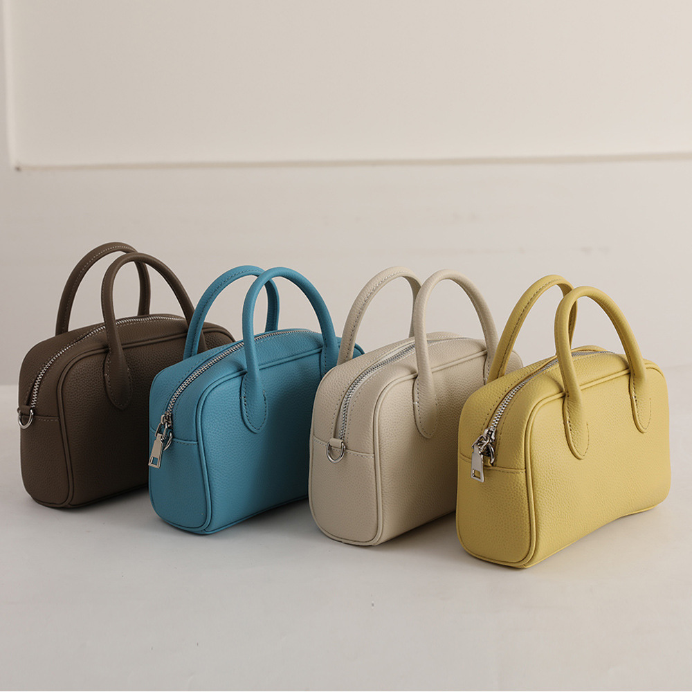 Сумка боулинг из корейской кожи верхнего слоя, женская сумка, кроссбоди, бостонская сумка, из натуральной кожи, маленькая сумка