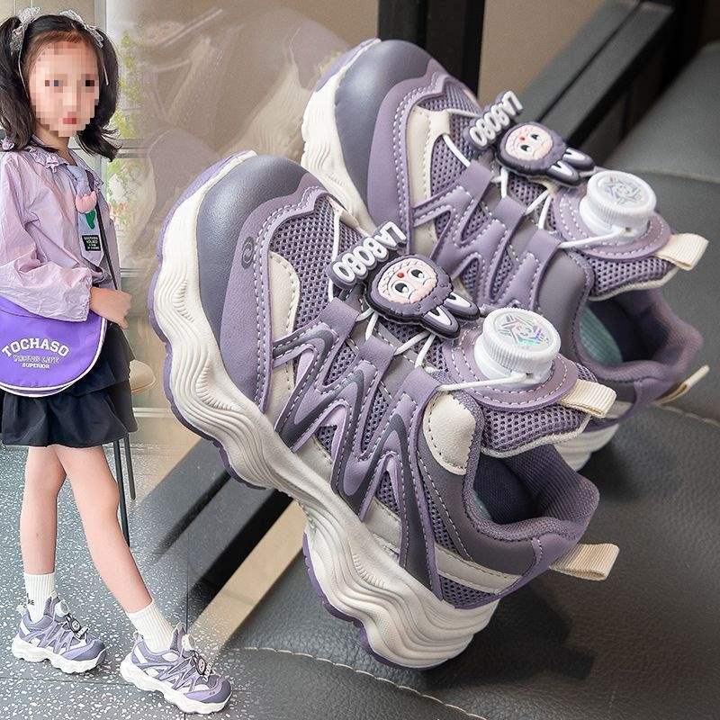 Обувь для девочек 2025, новый стиль, повседневная обувь с вращающейся пряжкой, дышащие спортивные кроссовки для детей