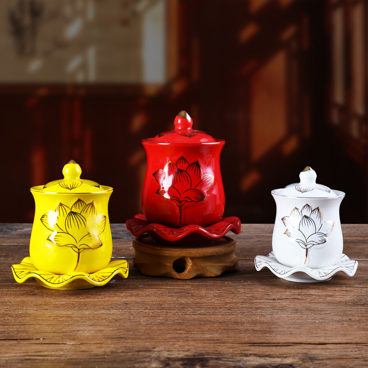 Buddha Hall Ornaments Gold Embossed Lotus Sacred Water Cup Water Supply Cup Guanyin Cup Ceramic Ornaments Buddha Supplies Cup