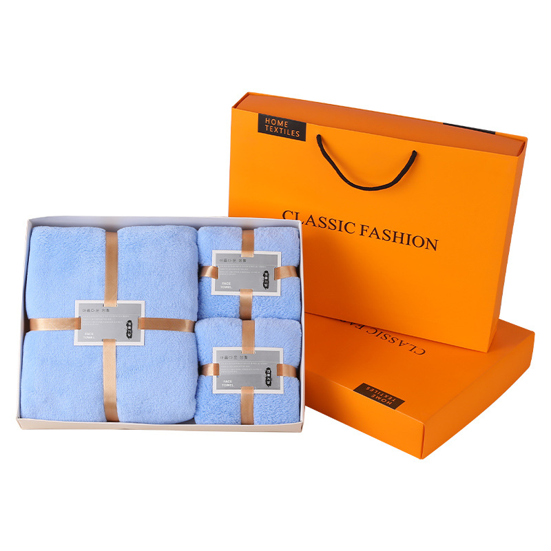 Coral Velvet Towel Gift Box Bath Towel Set Wedding Souvenir Towel Bath Towel Set Box Company Annual Meeting Gift Towel