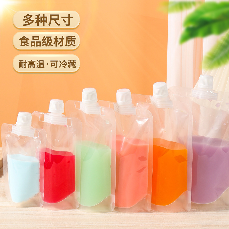 Transparent Spout Bag in Stock, Can Be Printed with Juice, Soy Milk, Disposable Beverage Bag, Beer Bag, Transparent Self-Standing Spout Bag