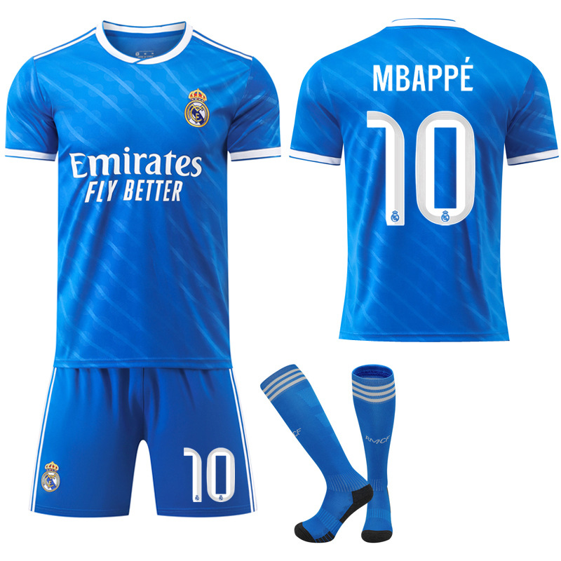 Футбольная форма Реал Мадрид 2526 вторая выездная синяя форма № 10 Мбаппе № 15 Жюлье № 7 Винисиус