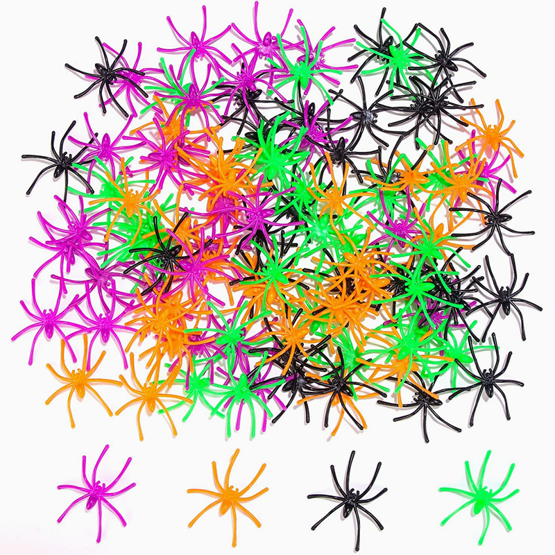 Halloween Plastic Small Spider Colorful Artificial Spider Decoration Spider Cotton Accessories Scene Atmosphere Layout Props