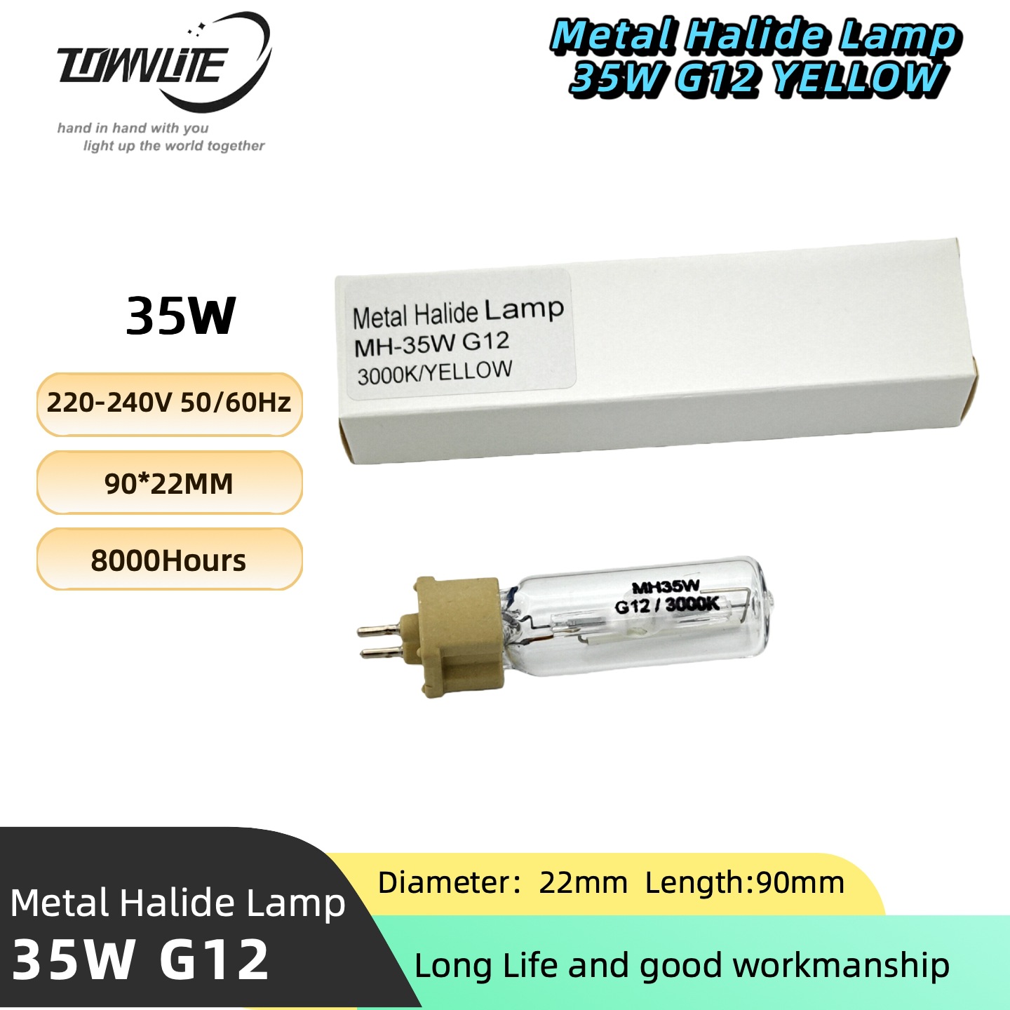 Engineering-Specific High-Efficiency Metal Halide Lamp Spotlight Bulb Single-Ended G12 35W 3000K Warm Color Spotlight