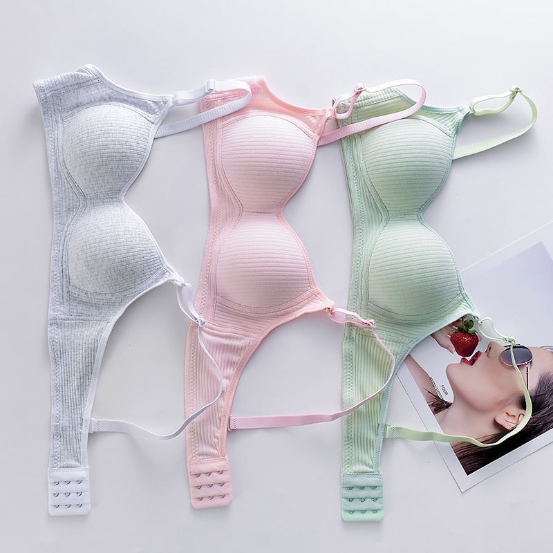 Japanese-Style Simple Girl Bra Without Underwire Pure Cotton Underwear for Female High School Students Small Chest Push-Up Side Breast Gathering Underwear for Women