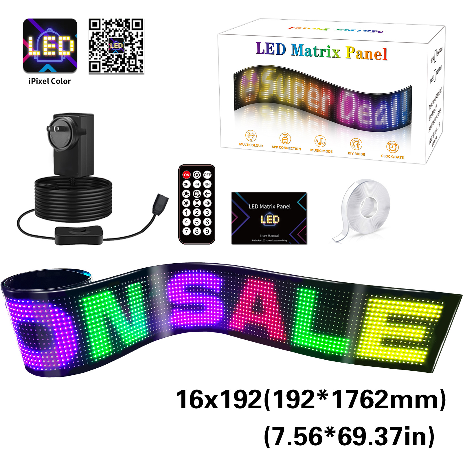 Full-Color 16*192 Pixels (19.2* 176.2cm) Led Flexible Screen Commercial Advertising Screen Vehicle-Mounted Soft Screen