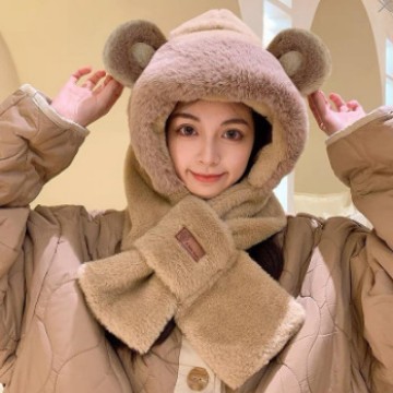 Зимний тёплый шарф капюшон с ушками медведя детская шапка для защиты ушей милая плюшевая шапка шарф