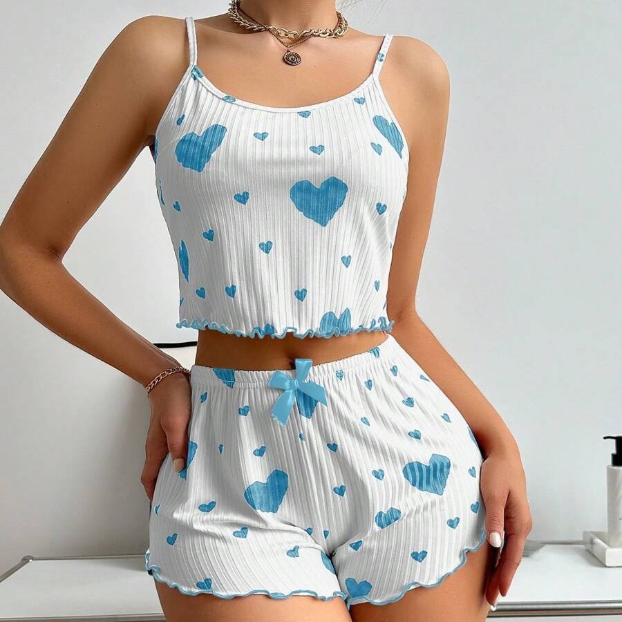 Cherry Temptation Cross-border Hot Selling Home Clothes Love Printed Sling Shorts Casual Outwear Women's Pajamas suit