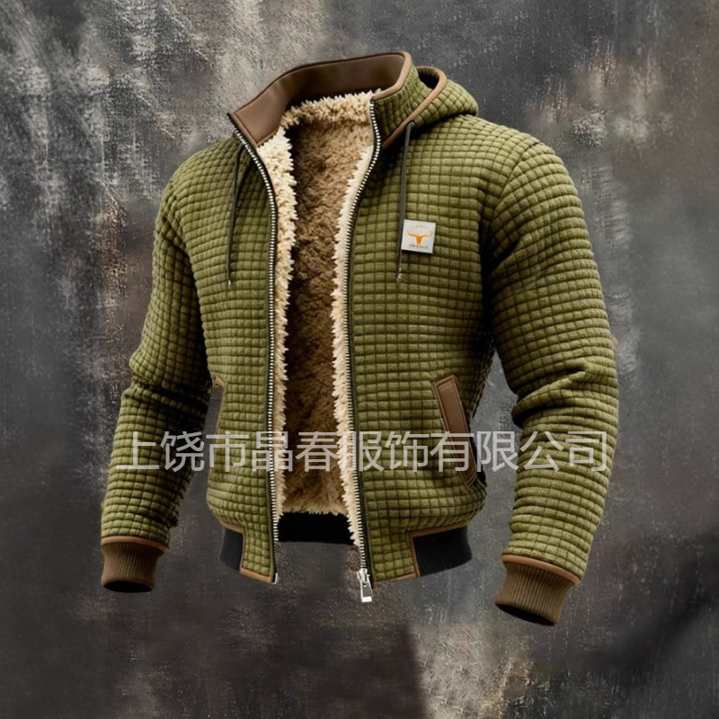 European and American New Popular Men's Winter Jackets, Autumn and Winter Fleece-Lined Thick Hooded Jackets