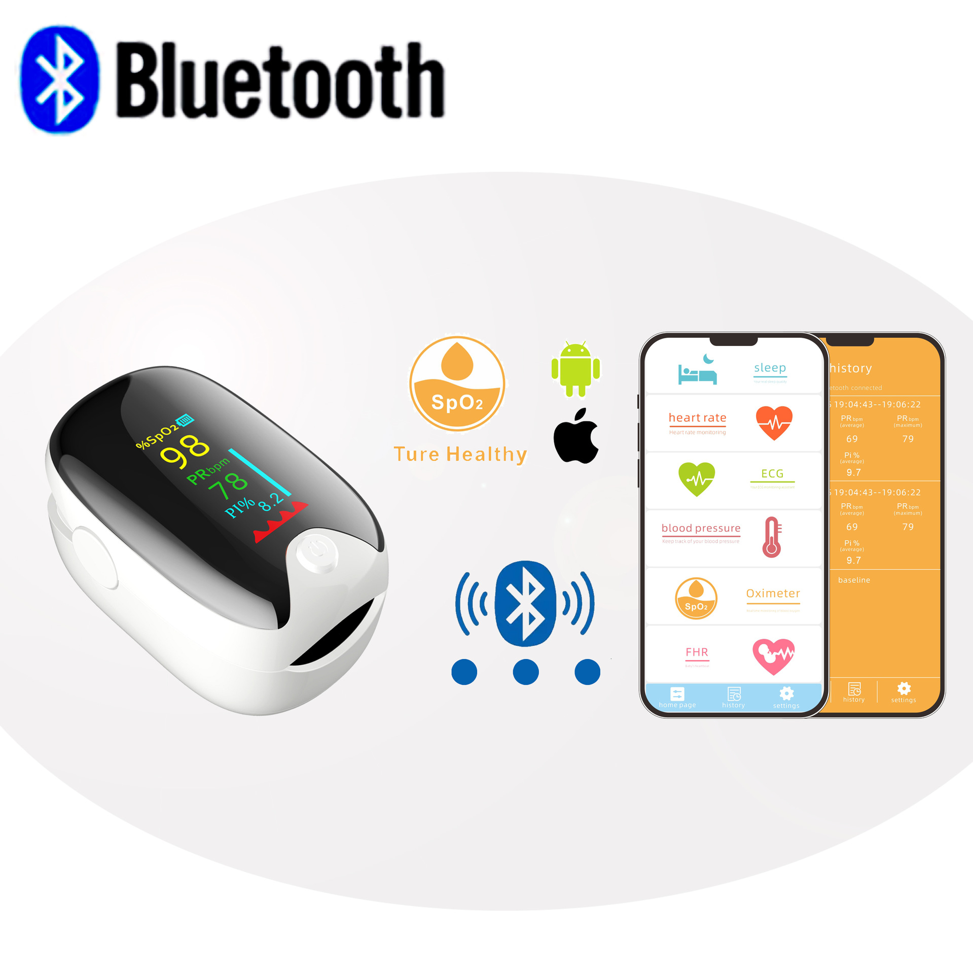 Foreign Trade Cross-Border Portable Clip-On Bluetooth Oximeter Pulse Heart Rate Monitor